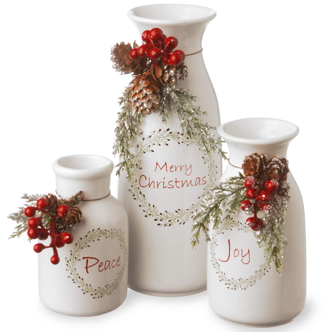 Antique Holiday Ceramic Milk Bottles Set, 3 Pack